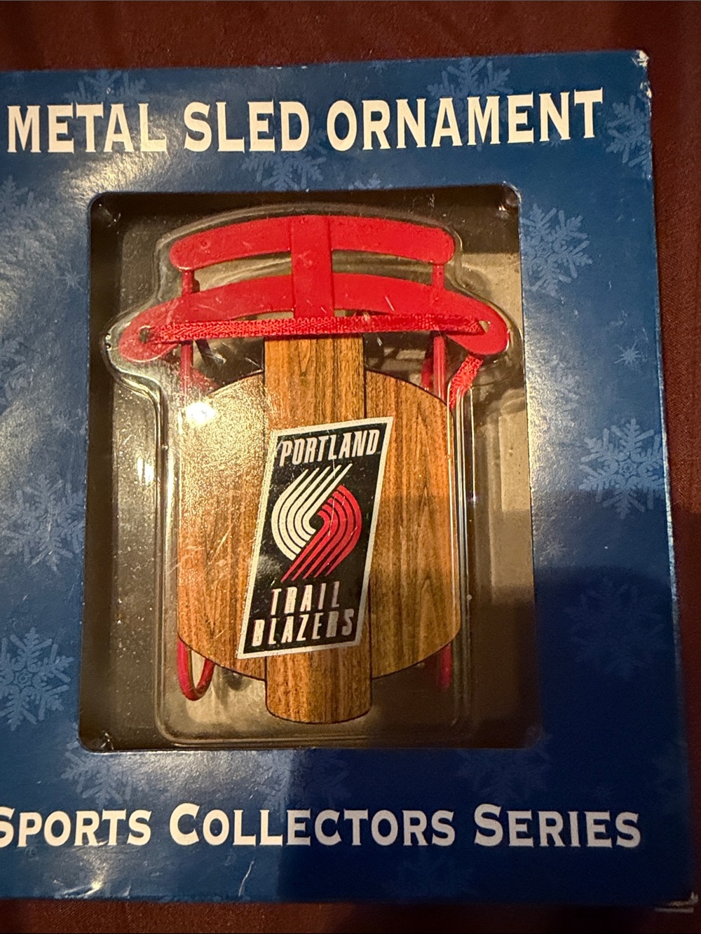 Portland Trail Blazers Red Metal Sled Holiday Ornament